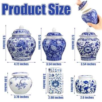 Hushee Small Blue and White Vase Porcelain Vases Blue Chinoiserie Decor Porcelain Ginger Jars for Ho...