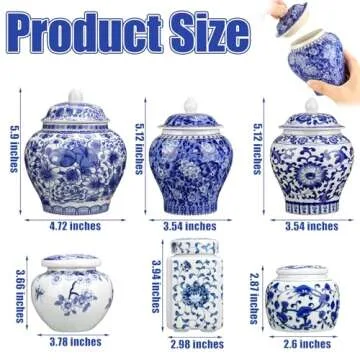 Hushee Small Blue and White Vase Porcelain Vases Blue Chinoiserie Decor Porcelain Ginger Jars for Ho...