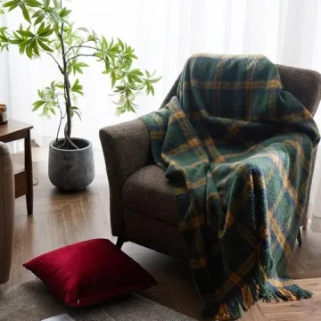 ZonLi Green Plaid Throw Blanket - Cozy Decorative Charm