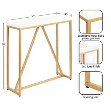 Kate and Laurel Kaya Modern Glam Console Table, 30 x 30 x 10, White and Painted Gold, Rectangle Two-Tone Entryway Table with Geometric Metal Base and Mixed Materials Design