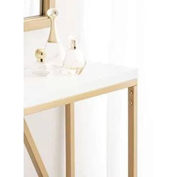 Kate and Laurel Kaya Modern Glam Console Table, 30 x 30 x 10, White and Painted Gold, Rectangle Two-Tone Entryway Table with Geometric Metal Base and Mixed Materials Design