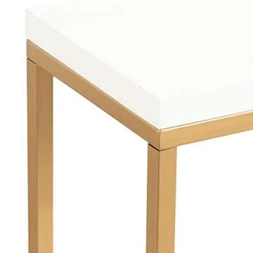 Kate and Laurel Kaya Modern Glam Console Table, 30 x 30 x 10, White and Painted Gold, Rectangle Two-Tone Entryway Table with Geometric Metal Base and Mixed Materials Design