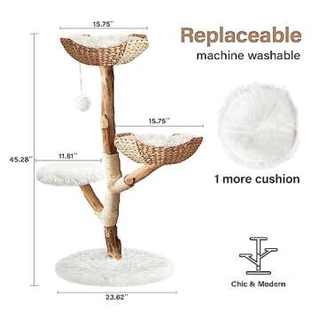 Injollylives Modern Cat Tree, Wooden Cat Tower, Aesthetic Cat Tree Tower for Large Cats, Unique Heav...