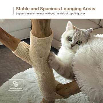 Injollylives Modern Cat Tree, Wooden Cat Tower, Aesthetic Cat Tree Tower for Large Cats, Unique Heavy Duty Cat Tree with Real Wood Branches, Luxury Boho Cat Furniture
