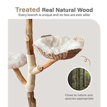 Injollylives Modern Cat Tree, Wooden Cat Tower, Aesthetic Cat Tree Tower for Large Cats, Unique Heavy Duty Cat Tree with Real Wood Branches, Luxury Boho Cat Furniture