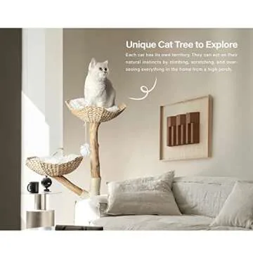 Injollylives Modern Cat Tree, Wooden Cat Tower, Aesthetic Cat Tree Tower for Large Cats, Unique Heavy Duty Cat Tree with Real Wood Branches, Luxury Boho Cat Furniture