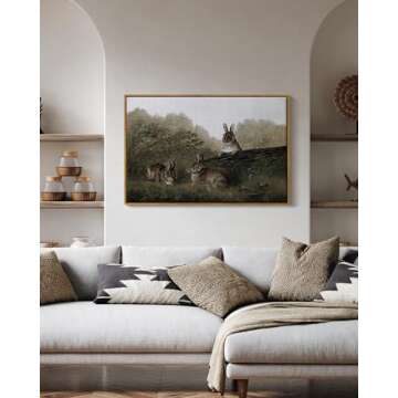 InSimSea Framed Wall Art for Living Room Three Rabbits with Vintage Wall Art Decor Animal Landscape ...