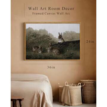 InSimSea Vintage Wall Art - Framed Canvas with Rabbits
