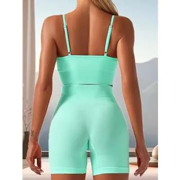 HANERDUN Yoga 2 Piece Outfit Workout Gym High Waist Leggings with Sport Bra Set for Women Green