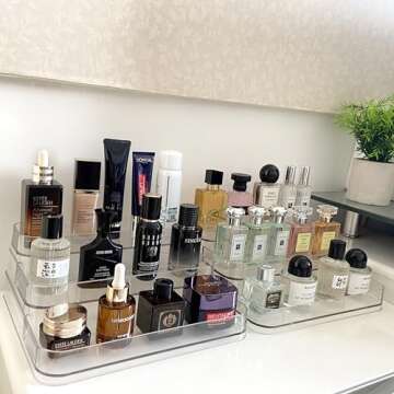 Rusnugic Perfume Organizer - 2 Pack Three-Tiered Shelf - Perfume Lotion Skincare Stand, Spice Vitamins Medicine Bottles Holder,Sturdy Clear Rack for Kitchen Bathroom Countertop Cabinet Storage