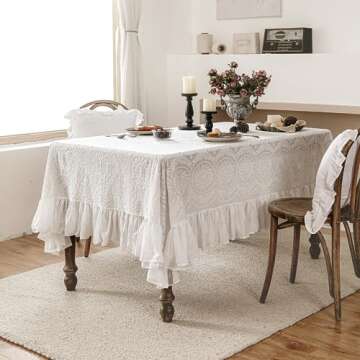 patdrea Vintage Ruffle Tablecloth for Rectangle Tables,Farmhouse Embroidered Cotton White Lace Table...