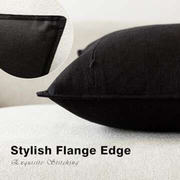 Foindtower Pack of 2, Decorative Linen Soild Throw Pillow Covers Soft Accent Cushion Case Boho Farmhouse Neutral Pillowcase for Chair Couch Sofa Bedroom Living Room Home Decor 22 x 22 Inch Black