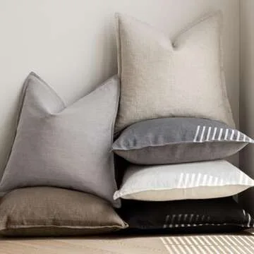 Foindtower Pack of 2, Decorative Linen Soild Throw Pillow Covers Soft Accent Cushion Case Boho Farmhouse Neutral Pillowcase for Chair Couch Sofa Bedroom Living Room Home Decor 22 x 22 Inch Black