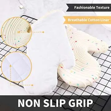 Dorkuova Silicone Mitts Oven,Silicone Oven Mitts Pair,Oven Gloves, BPA-Free, Long Cooking Mitts,Oven mits/Glove Set for BBQ, 4 Pieces (Milky White)