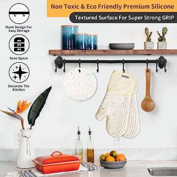 Dorkuova Silicone Mitts Oven,Silicone Oven Mitts Pair,Oven Gloves, BPA-Free, Long Cooking Mitts,Oven mits/Glove Set for BBQ, 4 Pieces (Milky White)