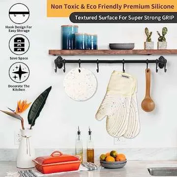 Dorkuova Silicone Mitts Oven,Silicone Oven Mitts Pair,Oven Gloves, BPA-Free, Long Cooking Mitts,Oven mits/Glove Set for BBQ, 4 Pieces (Milky White)