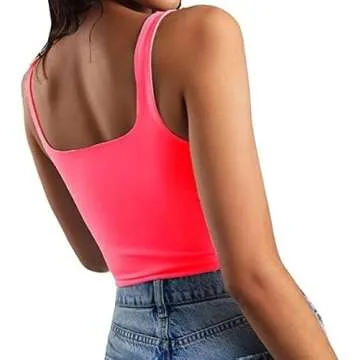 GEMBERA Women's Neon Square Neck Crop Tank Top