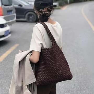 2025 Woven Leather Tote Bag with Purse, Large Capacity Soft Woven Bag Leather Shoulder Women Weekend...