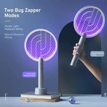 Electric Fly Swatter Racket, Mosiller 2 in 1 Smart Bug Zapper with USB Rechargeable Base, Powerful Mosquitoes Trap Lamp & Fly Killer with 3-Layer Safety Mesh for Home, Bedroom, Kitchen, Patio（1 Pack）