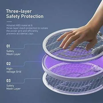 Electric Fly Swatter Racket, Mosiller 2 in 1 Smart Bug Zapper with USB Rechargeable Base, Powerful Mosquitoes Trap Lamp & Fly Killer with 3-Layer Safety Mesh for Home, Bedroom, Kitchen, Patio（1 Pack）
