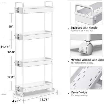 SOLEJAZZ Slim Storage Cart - 4 Tier Mobile Organizer