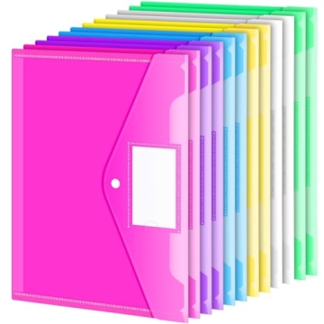 Sooez 12 Pack Folders Plastic Envelopes, Clear Plastic File Folder for Document, Letter A4 Size Poly...