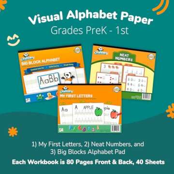 Channie's PreK Kindergarten Handwriting Visual Alphabets & Numbers Learning & Tracing Workbooks, 3 P...