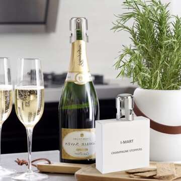 I-MART Pack of 6 Stainless Steel Champagne Stoppers, Prosecco, Sparkling Wine Bottle Stopper, Cork