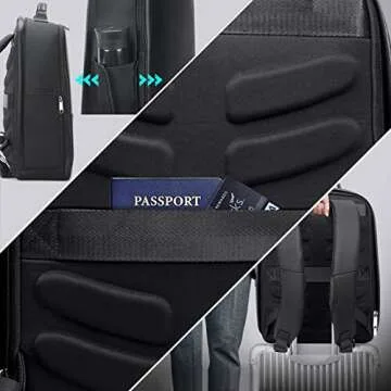 BOPAI Anti-Theft Executive Business Professional Backpack Men 15.6 Inch Laptop with Bottle Holder USB Charging Travel Work Multi Functional Office Computer Smart Rucksack Exclusive in Black Waterproof