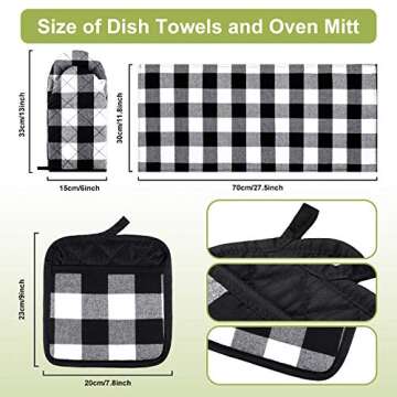 7 Pieces Buffalo Check Dish Towels Pot Holders Oven Mitts Set Cotton Plaid Kitchen Dish Towels Non-S...