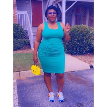 Missufe Women's Sleeveless Racerback Tank Ruched Bodycon Sundress Midi Fitted Casual Dress