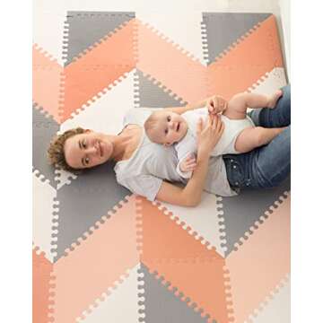 Skip Hop Baby Play Mat, Interlocking Foam Floor Tiles, 70" x 56", Playspot, Grey/Peach