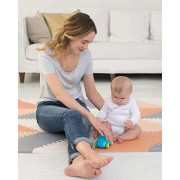 Skip Hop Baby Play Mat, Interlocking Foam Floor Tiles, 70" x 56", Playspot, Grey/Peach
