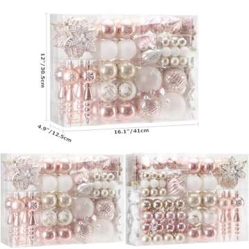 Sea Team 108-Pack Assorted Shatterproof Christmas Ball Ornaments Set Decorative Baubles Pendants with Reusable Hand-held Gift Package for Xmas Tree (Rose Gold)