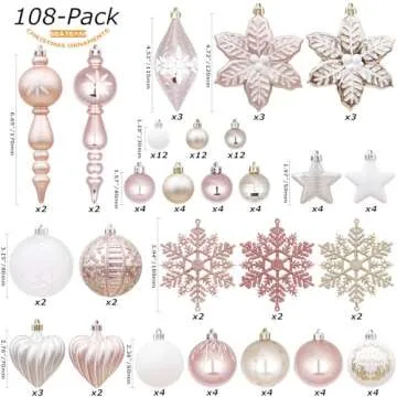 Sea Team 108-Pack Assorted Shatterproof Christmas Ball Ornaments Set Decorative Baubles Pendants with Reusable Hand-held Gift Package for Xmas Tree (Rose Gold)
