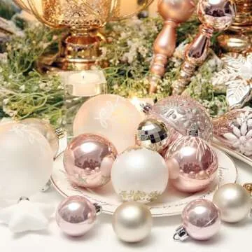 Sea Team 108-Pack Assorted Shatterproof Christmas Ball Ornaments Set Decorative Baubles Pendants with Reusable Hand-held Gift Package for Xmas Tree (Rose Gold)