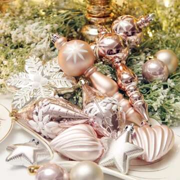 Sea Team 108-Pack Assorted Shatterproof Christmas Ball Ornaments Set Decorative Baubles Pendants with Reusable Hand-held Gift Package for Xmas Tree (Rose Gold)