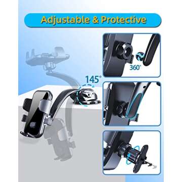 YFYYF Upgraded Phone Mount for Car,[Easy One Touch Button] Car Phone Holder Mount for Dashboard Windshield Air Vent,Car Accessories for iPhone, All iOS & Android Cell Phone Gifts for Men