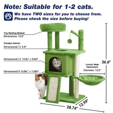 TSCOMON 36.6inch Medium Cat Tree House Condo for Indoor Cats, Soft Plush Multi-Level Climbing Tree Cat House with Hammock, Scratching Post, Sisal Staircase, Light Green