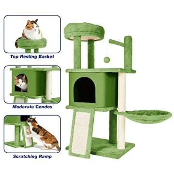 TSCOMON 36.6inch Medium Cat Tree House Condo for Indoor Cats, Soft Plush Multi-Level Climbing Tree Cat House with Hammock, Scratching Post, Sisal Staircase, Light Green
