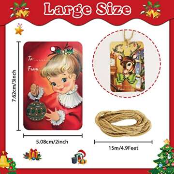 ZOIIWA 120 PCS Vintage Christmas Gift Tags with Hemp Rope Xmas Labels Merry Christmas Claus Name Tag...