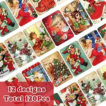 ZOIIWA 120 PCS Vintage Christmas Gift Tags with Hemp Rope Xmas Labels Merry Christmas Claus Name Tags for Christmas Festival Decorative Presents Labels Wrapping Party Favors Decorations