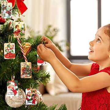 ZOIIWA 120 PCS Vintage Christmas Gift Tags with Hemp Rope Xmas Labels Merry Christmas Claus Name Tags for Christmas Festival Decorative Presents Labels Wrapping Party Favors Decorations