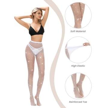 Hyperdim Sexy Jewelery Sparkly Diamond Fishnet Stockings High Waist Tights Shiny Rhinestone Sheer Pa...