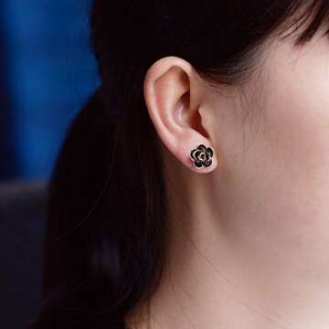 Elegant Flower Stud Earrings - 18K Gold Plated for Sensitive Ears