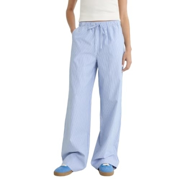 DSORVICD Women Y2k Striped Lounge Pants Wide Leg Drawstring Pajama Bottoms Casual Loose Trousers wit...