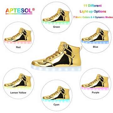 APTESOL Unisex LED Shoes High Top Light Up Sneakers USB Rechargeable Flashing Shoes for Women Men (G...