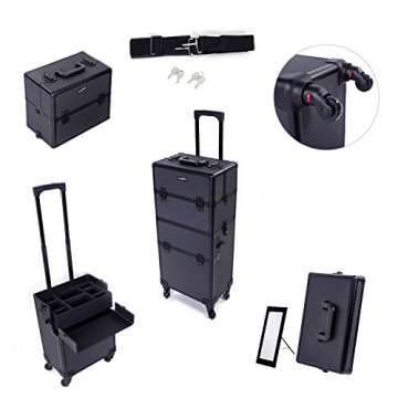 mefeir 2 in 1 Rolling Makeup Train Case, Travel Makeup Organizer Cosmetic Display Case, Aluminum Cos...