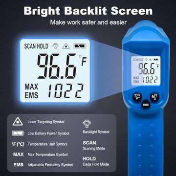 Ahosoutly Infrared Thermometer Temperature Gun - 58 ℉~1022 ℉ (- 50 ℃~550 ℃) Non-Contact Digi...