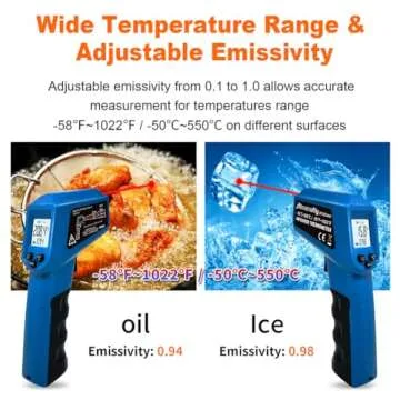 Ahosoutly Infrared Thermometer Temperature Gun - 58 ℉~1022 ℉ (- 50 ℃~550 ℃) Non-Contact Digital Laser Infrared Ir Thermometer for Cooking, Barbecue, Food, Repair, Pet Care and Home Use(Blue)